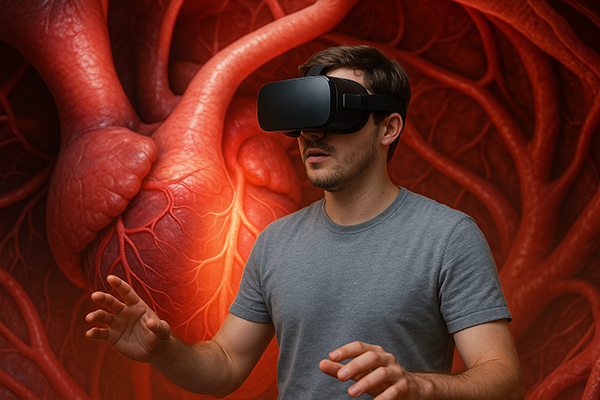 VR headset with inside human heart